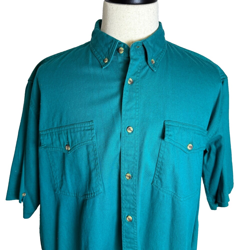 Gordon & James VINTAGE Short Sleeve Button Down, Men's XL 100% Cotton, Turquoise